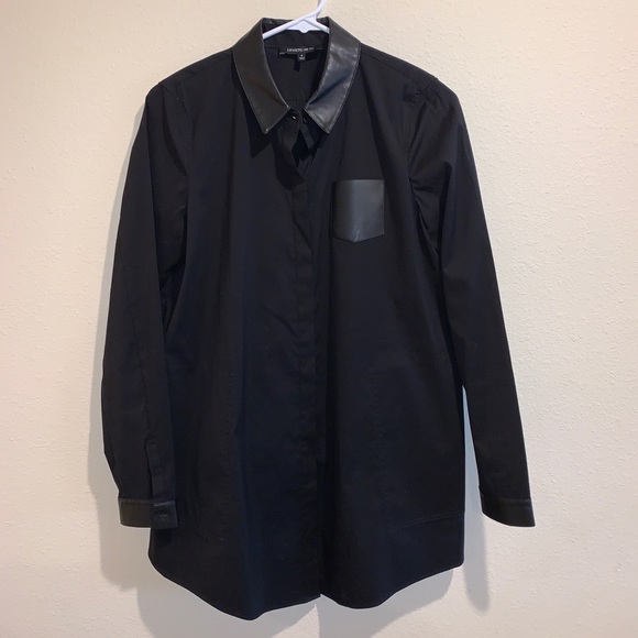 LAFAYETTE 148 black button front blouse leather